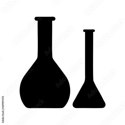 Two black chemistry flasks in laboratory glass for experiments illustration
