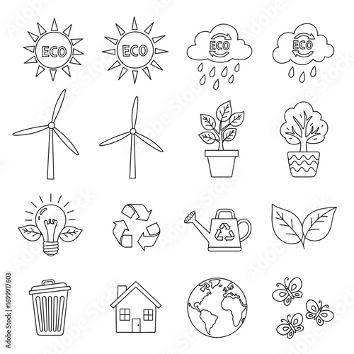 Illustrations of renewable energy and environmental protection concepts
