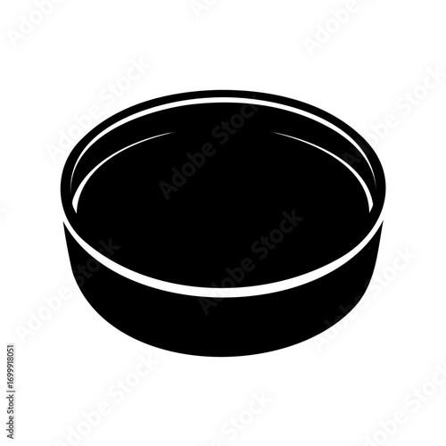 Monochrome illustration of a circular container with defined edges, simple and elegant design