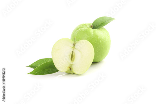 Wallpaper Mural Fresh Green Apples with Half Cut Showing Interior on White Background Torontodigital.ca