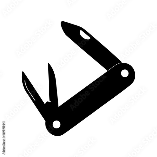 Silhouette of a versatile multitool pocket knife with several open blades