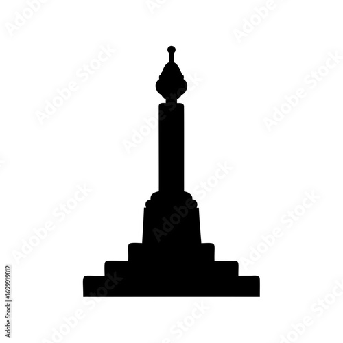 Silhouette of historical monument on steps, black and white architecture illustration