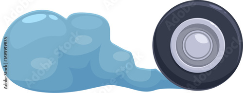 Cartoon tire is leaving a smoke trail, burning rubber on asphalt