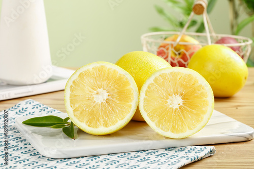 Fresh Golden Grapefruit Halves on Cutting Board - Healthy Citrus Fruit Kitchen Scene