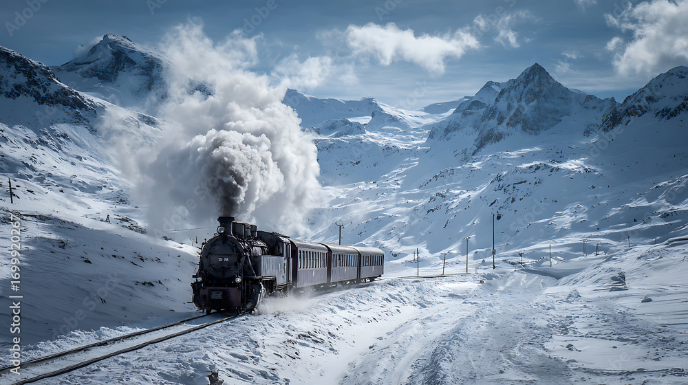 Obraz premium ski resort in winter and a train