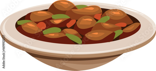 Savory beef stew with vegetables, simmering in a bowl, perfect for a comforting meal