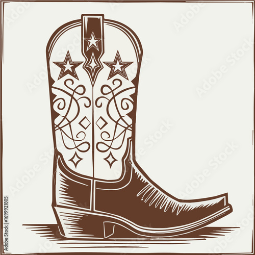 Cowboy Boot illustration in classic intricate pattern design vintage vector ready for print