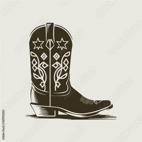 Cowboy Boot illustration in classic intricate pattern design vintage vector ready for print