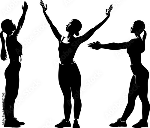 Black silhouette people celebrating dancing performance cheerleading victory success joy