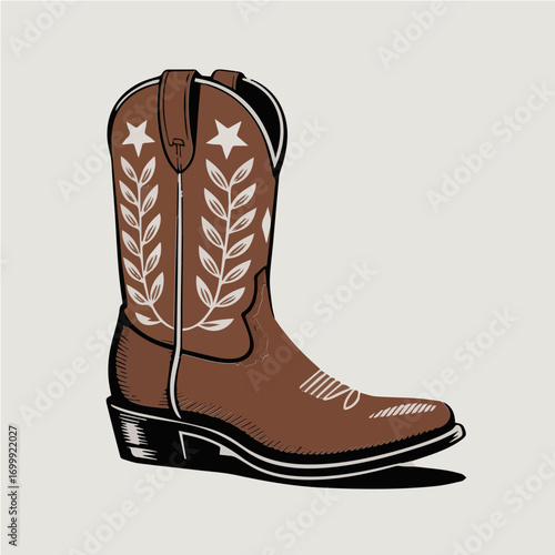 Cowboy Boot illustration in classic intricate pattern design vintage vector ready for print