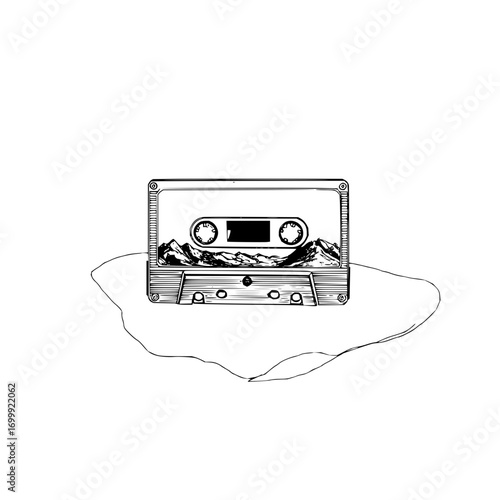 Cassette tape mountain music vintage retro audio mixtape sound recording player technology old school design