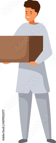 Warehouse worker carrying a package, symbolizing efficient logistics, safe delivery, and supply chain management