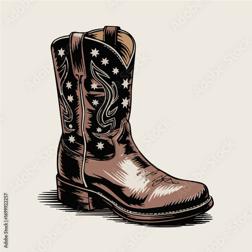 Cowboy Boot illustration in classic intricate pattern design vintage vector ready for print