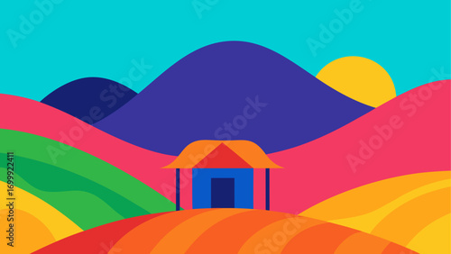 Illustration of house landscape with sun