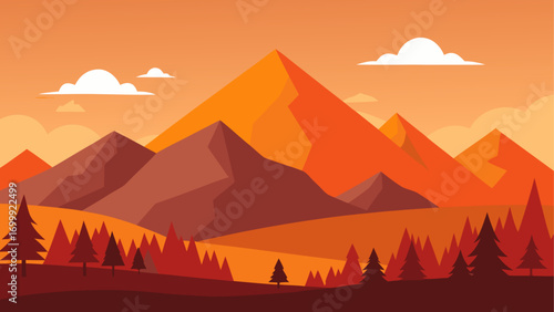 Landscape of mountains and coniferous trees