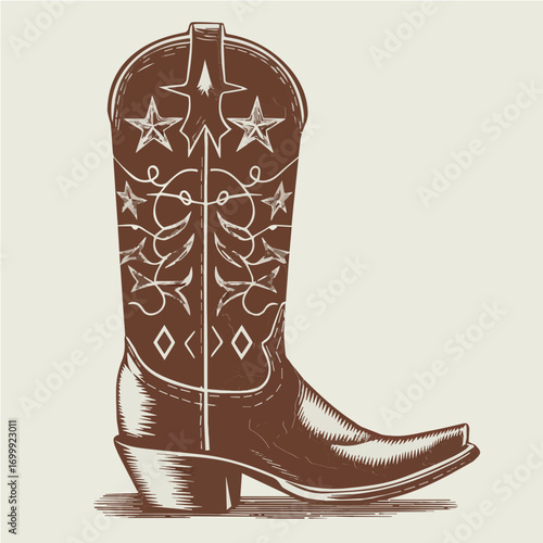 Cowboy Boot illustration in classic intricate pattern design vintage vector ready for print
