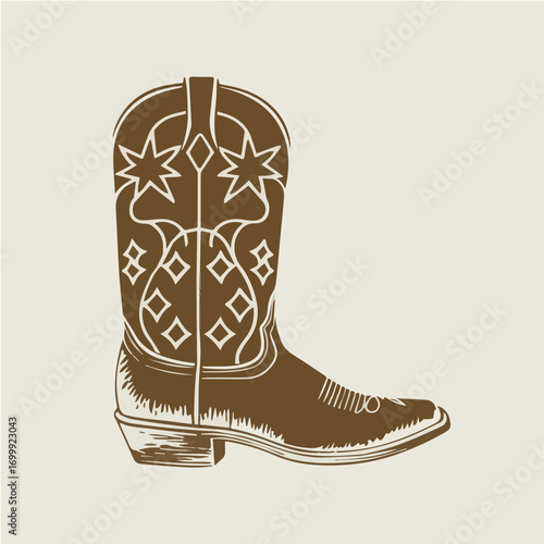 Cowboy Boot illustration in classic intricate pattern design vintage vector ready for print