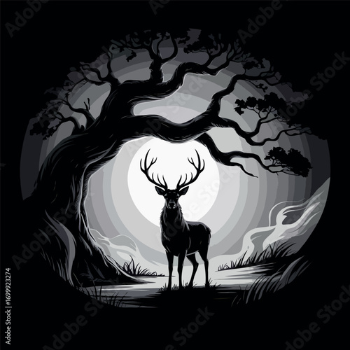 silhouette of a deer on a dark background vector 