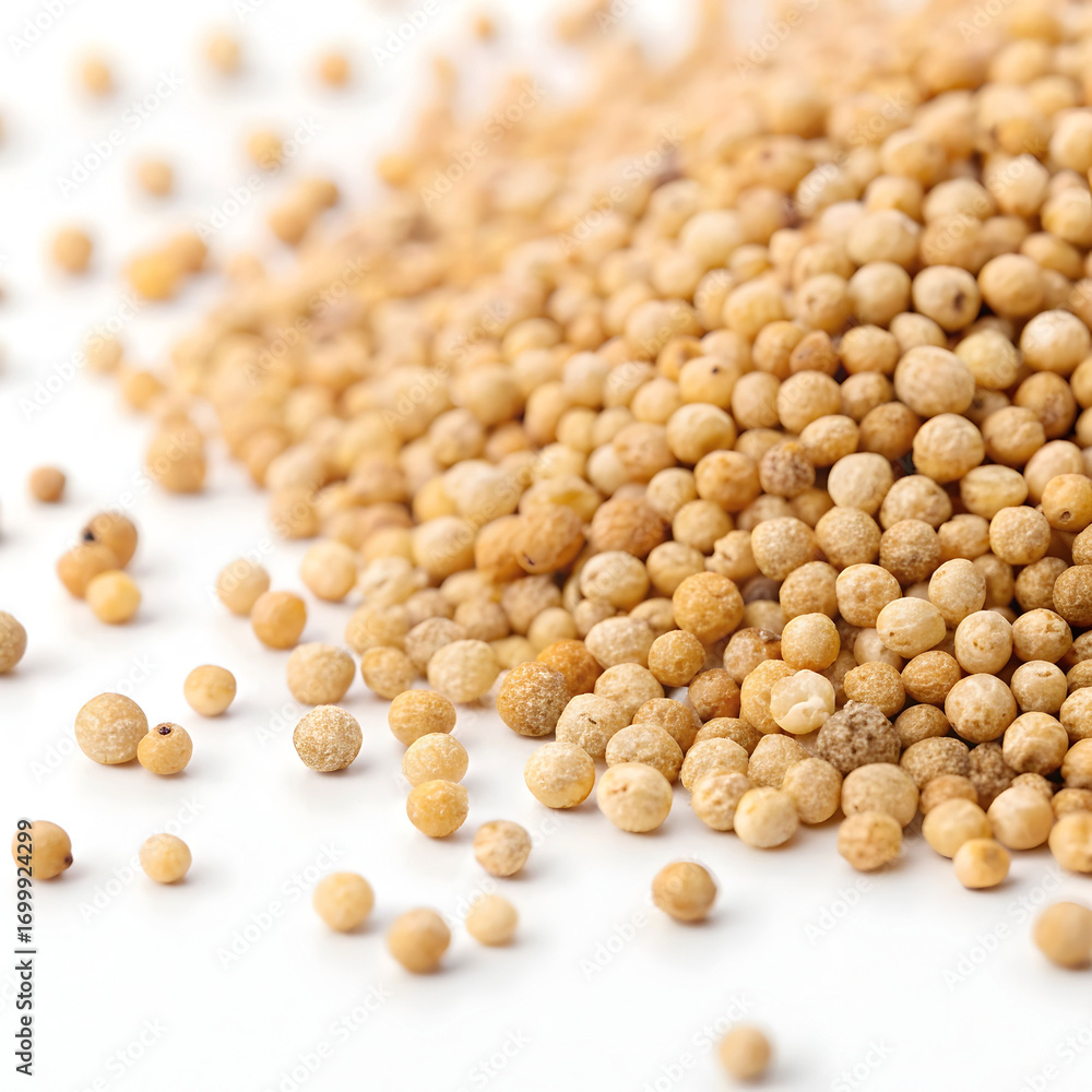 Little millet grains isolated on white background, highlighting their small, round shape and rich nutritional benefits Little millet grains isolated on white background, highlighting their small, round shape and rich nutritional benefits