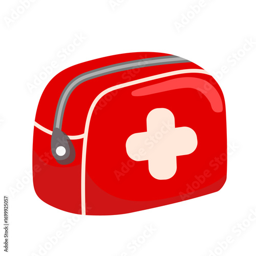 First aid kit icon, mini first aid kit pouch bag vector illustration, portable outdoor first aid bag clip art, pocket emergency medicine bag clipart