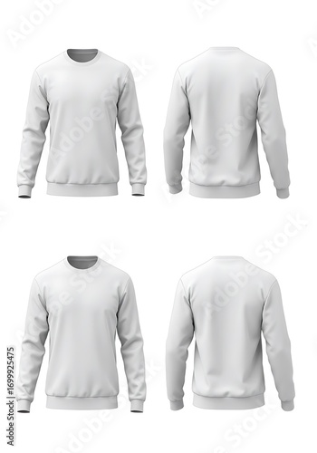 Clean White Crewneck Sweatshirt: 3D Render, All Angles