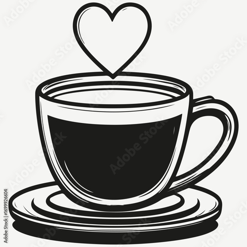 coffee cup with heart sketch illustration vector