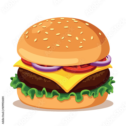 Cheese burger cartoon style icon vector clip art illustration