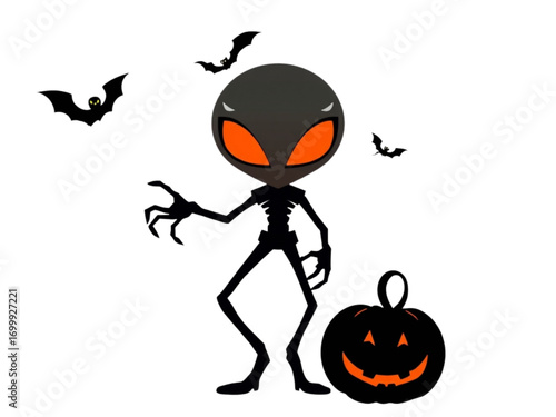 Spooky and Unique: This New Vector Silhouette is a Haunting Blend of a Scary Alien and a Classic Halloween Pumpkin on a Transparent Background.