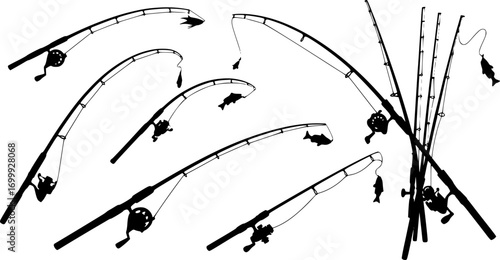 Fishing rod silhouette, Fishing rod svg, Fishing pole svg, Spinning rods svg, Spinning rods illustration, Fishing rod bundle, Fishing rod clipart.