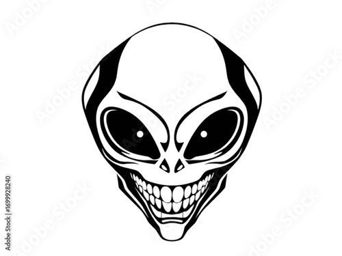 A New Silhouette of a Scary and Smiling Alien Face, Designed with a Transparent Background for Sci-Fi and Horror-Themed Projects.