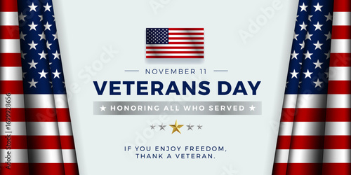 Veterans Day banner with USA flag and Thank a Veteran Honoring All Who served text