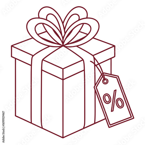 Celebrate savings with a beautifully wrapped gift box featuring a prominent percentage discount tag, perfect for promotions and special offers