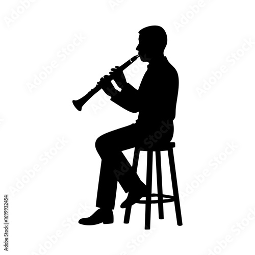 Jazz Clarinetist Silhouette Sitting and Performing