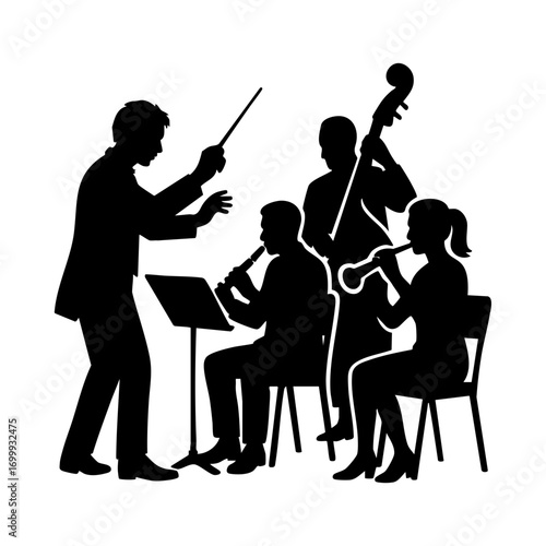 Silhouette of Jazz Ensemble and Conductor Performing