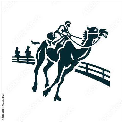 Camel Race Silhouette, Jockey, Spectators Camel Racing Festival Camel mid gallop with flowing leg lines for motion