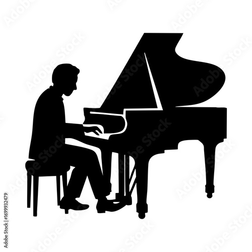 Silhouette of Jazz Pianist at Grand Piano
