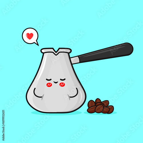Cute coffee pot character with coffee beans