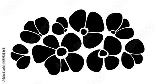 A cluster of abstract black flower silhouettes. This isolated vector graphic with a simple, modern floral design is perfect for nature-themed projects.