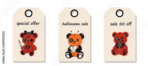 Discount Price Tags with Set of creepy gothic teddy bears