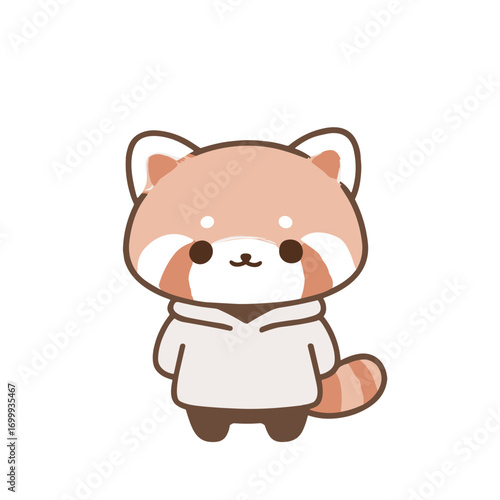 Adorable red panda wearing a hoodie in kawaii cartoon style