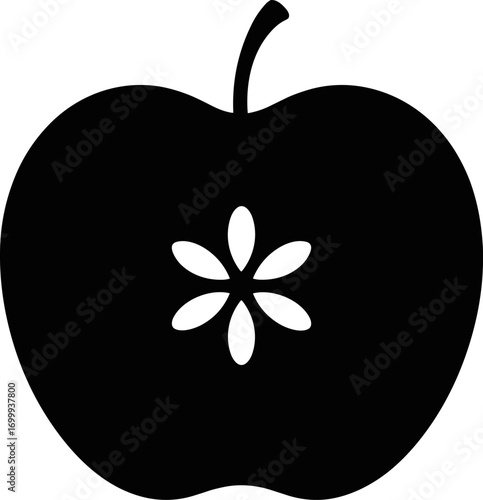 A Silhouette of a Delicious Apple with a Stylized Flower Design in the Center Showing its Inner Structure and Core Details Revealing a Natural Healthy Fruit for Food Nutrition and Dieting Concepts