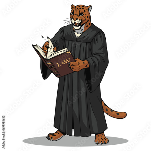 Leopard Attorney Feline Legal Representative Judge Cartoon Mascot in Robes Animal Character