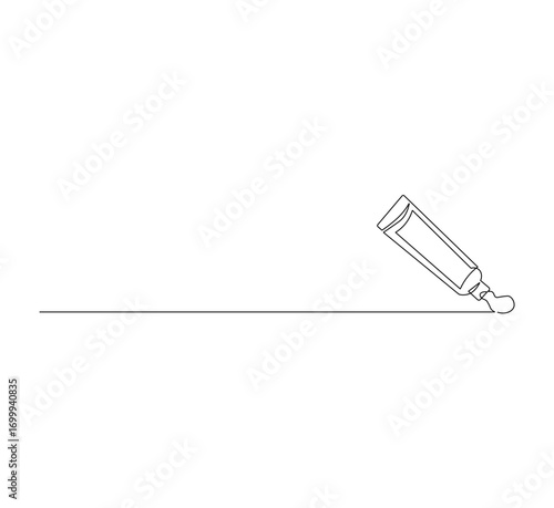 Continuous Single Line Drawing of toothpaste, Minimalist Monoline Illustration of Tube with Lid, Simple Contour Vector of Dental Care Product on White Background for Oral Hygiene and Dentist Design