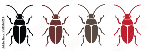 Vector art of four colorful beetles, showcasing a variety of hues from black and brown to red, highlighting the diversity and beauty found in the insect world