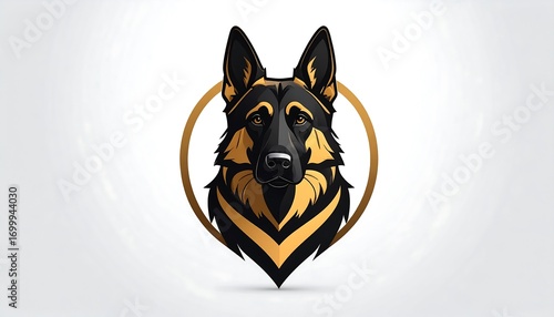 Dog head graphic art in gold circle