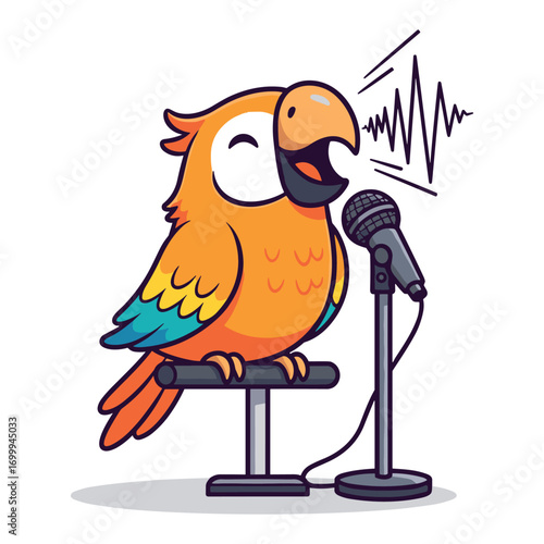 Cartoon Parrot Performing on Stage with Microphone for Creative Projects Illustration