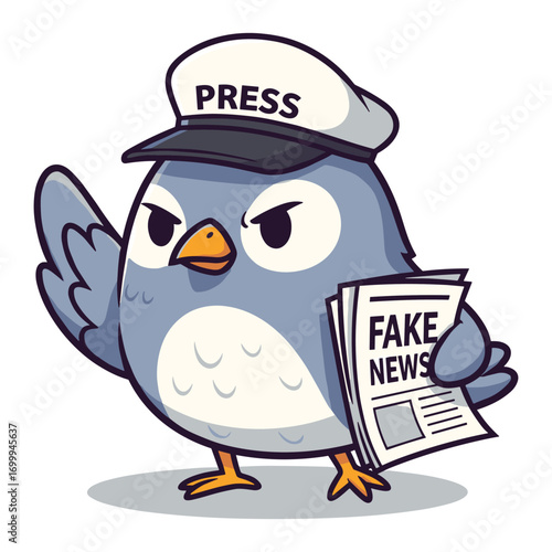 Cartoon Bird Journalist Holding Fake News Newspaper Illustration for Creative Media Projects