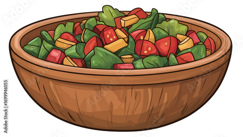 Fresh Vegetable Salad in Wooden Bowl