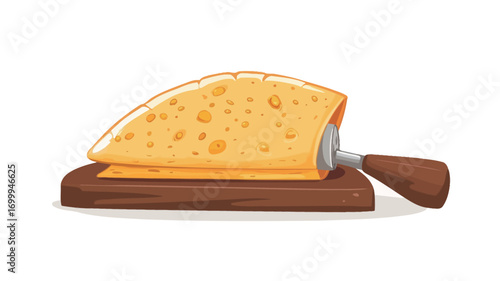 Sliced Cheese on Wooden Board with Cheese Knife