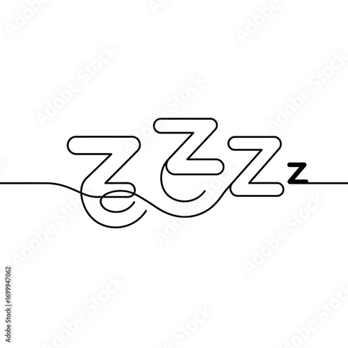 Minimalist black line art forms the iconic 'ZZZ' symbol, conveying concepts of deep sleep, peaceful rest, and tranquility against a crisp white backdrop.